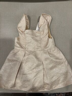 Toddler Metallic Cream Party Dress with Ruffle Straps